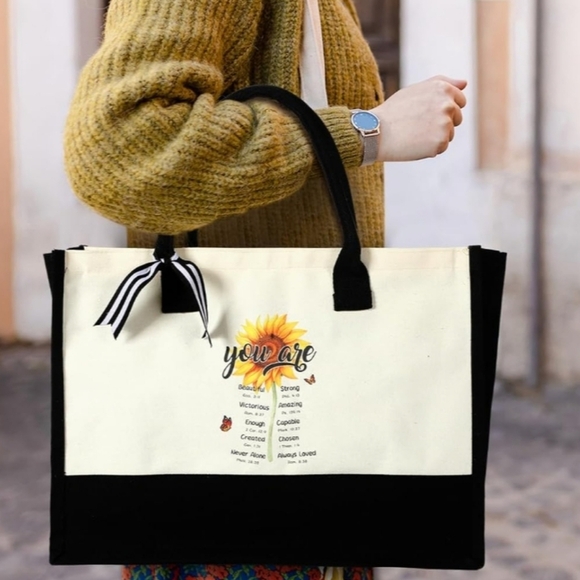 New! Sunflower scripture canvas tote large bag religious gift inspirational - Picture 1 of 4